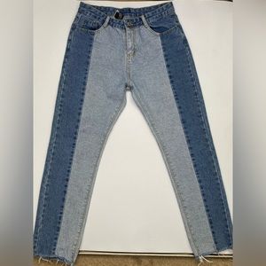 Straight Flared half and half navy blue jeans